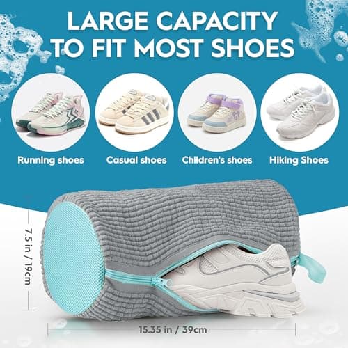 Shoe Washing Machine Bag, Reusable Trainer Laundry Bag for Washer & Dryer, Heavy Duty Mesh Sneaker Wash Bag with Reinforced Zipper, 360° Deep Cleaning Shoe Protector for Trainers & Sports Shoes — view 5