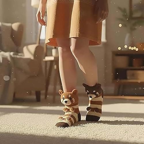 Raccoon Brown 3D Knit Animal Socks 2026 New Novelty Floor Sock for Christmas Cute Hand Crochet Winter Warm socks Adults Breathable Black White Crocheted Stockings Wine Orange Blue Anti Sweat Design — view 3