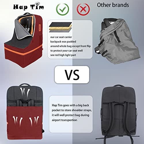 Hap Tim Car Seat Travel Bag, Padded Carseat Cover for Airplane, Portable Car Seat Carrier for Airport Essentials, Infant Car Seat Travel Backpack, Family Travel Accessories, Black（CSTB-2242） — view 6