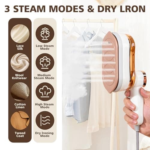 Portable Travel Garment Steamer 1200W, 2-in-1 Handheld Iron & Steamer with LCD Display, 3 Steam Modes, 20s Fast Heat, 180° Foldable Handle, 180ml Tank for Clothes, Home & Travel — view 2