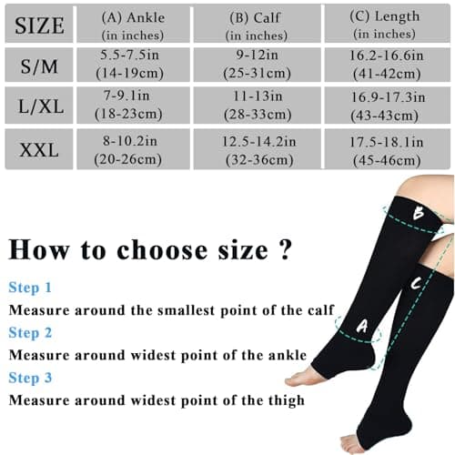 2 Pairs Compression Socks for Women and Men, Open Toe Graduated Stockings Support Non-Slip Breathable Pressure Socks for Sports, Flying, Shin Splints, Travel, Running (S-M) — view 2