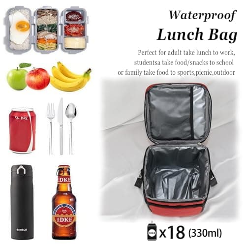 TuErcao 18 Can Small Cooler Bag, Portable Collapsible Soft Ice Chest for Beach Hiking Picnic Camping Travel Cooler for Car Road Trips, Red — view 5