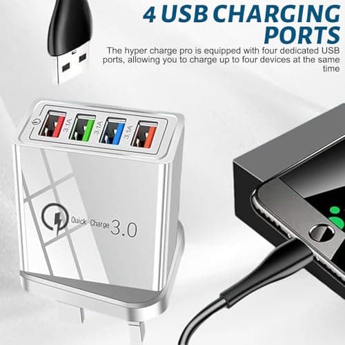 Hyper Charge Pro Charger, 4-Port Quick Charge 3.0 Hub with Temp Control & Fast Charging, USB Plug Fast Charging,Compatible with All Phones & Devices (Black-2pcs) — view 3