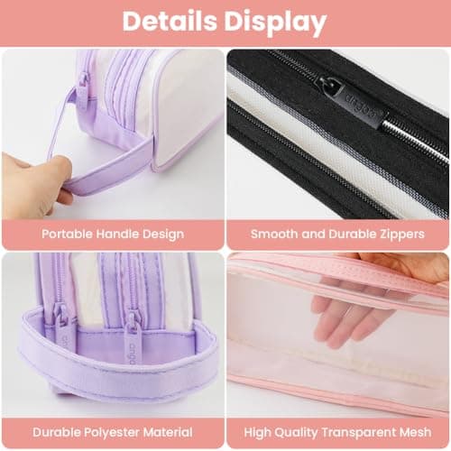 APXEL Clear Mesh Pencil Case Pink, 2 Compartment Pen Bag — view 3