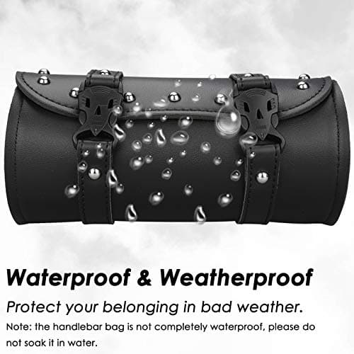 Wiipara Motorcycle Saddle Bag - Handmade PU Leather Handlebar Tool Bag, Round Barrel Shape Waterproof Roll Pouch With Straps for Scooter Front or Side (Medium) — view 3