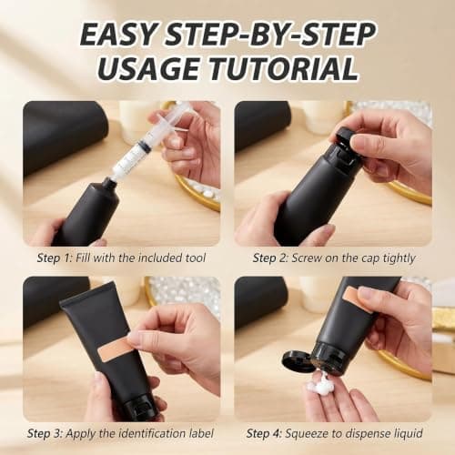 Upstore 6Pcs 150ml 5oz Black Plastic Travel Bottles Refillable Squeeze Soft Tubes with Flip Top Cap for Shampoo Lotion Toiletries Makeup Cosmetic Storage — view 5