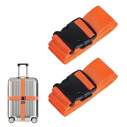 HUSAIHU 2 Pack Luggage Straps for Suitcases, Adjustable Travel Suitcase Belt Connector Straps, Webbing & Heavy Duty Strap with Buckles, Personalised Suitcases Packing (Orange)