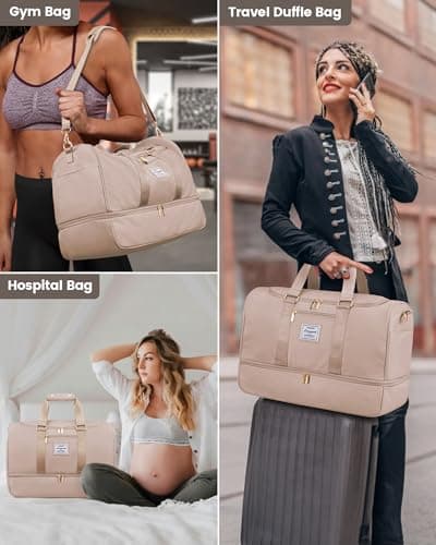 LOVEVOOK Travel Gym Bag for Women - Waterproof Weekend Overnight Holdall Duffel with Toiletry Bag & Wet Pocket, Organiser for Shoes, Swimming Beach Camping Sports Bag — view 6