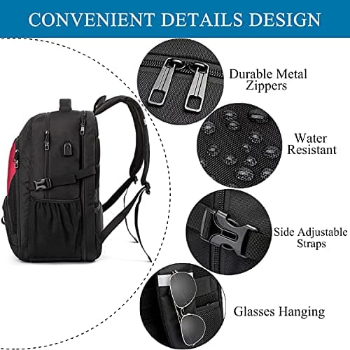 LIWAG Extra Large 50LTravel Laptop Backpack with USB Charging Port, Red — view 5