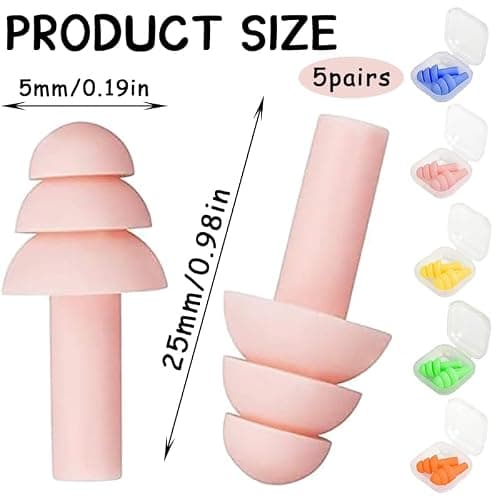 5 Pairs Reusable Silicone Swimming Ear Plugs, Waterproof Noise Cancelling for Swim, Sleep, Study & Travel — view 2