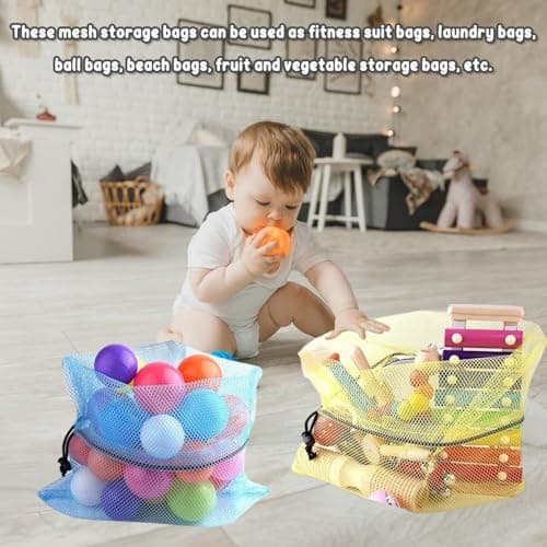 10 PCS Mesh Drawstring Bags, Nylon Mesh Storage Bags for Toys, Swimming, Beach, Travel, Laundry - Durable, Multi-Colored, Lightweight — view 6