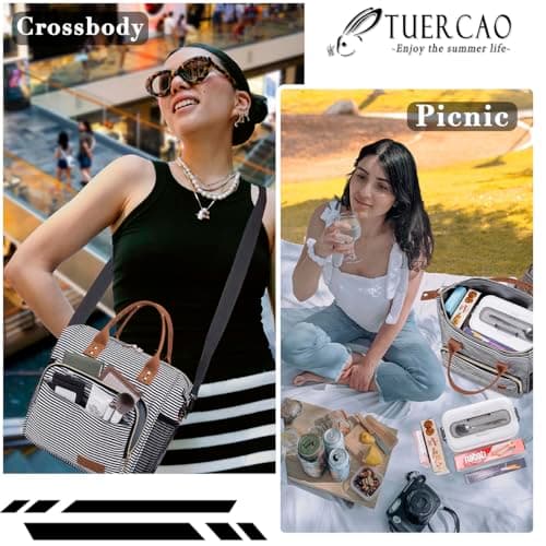 TuErCao Lunch Bag Women Insulated Lunch Box for Work Leakproof Soft Cooler for Picnic Travel Road Trips, Loncheras para Mujer Adult, Stripes — view 5