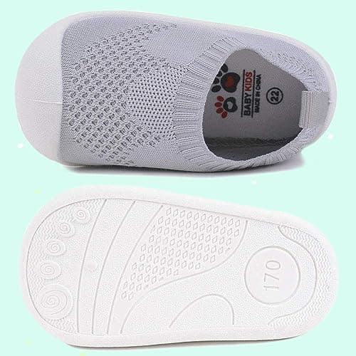 Baby First Walking Shoes 1-4 Years Kid Shoes Boys Girls Trainers Toddler Infant Soft Sole Non Slip Cotton Mesh Lightweight Breathable Slip-on Sneakers Indoor Outdoor Size 6 Grey — view 5