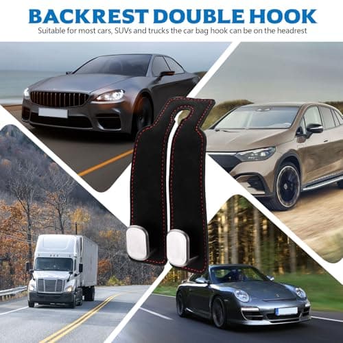 ANBEEISS 4 Pcs Leather Car Seat Back Double Hooks Organiser, Black — view 5