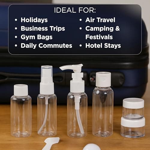 Status 10-Piece Clear Travel Bottle Set, Assorted 80ml 50ml 10ml Leakproof Refillable Containers for Cabin-Bag Liquids, Airport Compliant Toiletry Kit (STBS10PCX8) — view 4