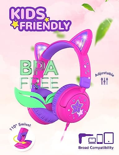 iClever HS25 Kids Headphones Toddler Girls LED Cat Ear Travel Gift — view 4