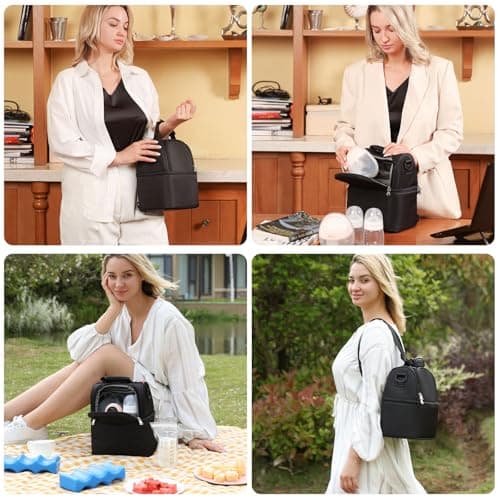 NCVI Breastmilk Cooler Bag with 2 Ice Pack, Breast Pump Bag with Cooler Fits 6 Bottles, Double Layer Breast Milk Baby Bottle Bag, for Travel, Nursing Mom Daycare, Work, Picnic (Black) — view 5
