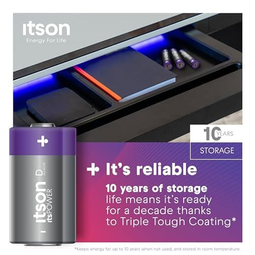 ITSON, D batteries, pack of 2, eco-friendly packaging of 95 Percentage recycled materials, for clocks, torches, remote controls, made in EU — view 3