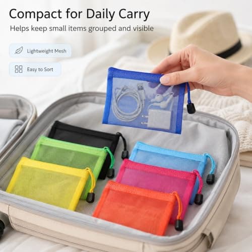 Colourful Mesh Zipper Pouches, Travel Organiser Storage Bags, 7 Pack — view 6