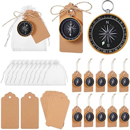60 Pcs Compass Flashlight Wedding Favors Set Souvenir Present with Kraft Tags Tie and White Organza Bag Wedding Favors for Guests Birthday Wedding Nautical Travel Party (Compass)
