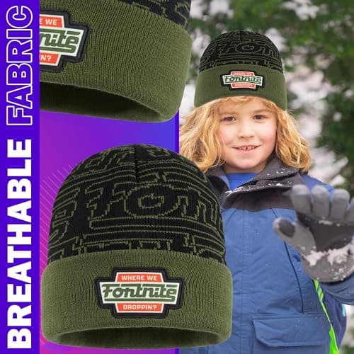 Fortnite Beanie Hat for Boys & Teens, Warm Knitted Winter Hat, Winter Accessories for School Travel Days Out, Gifts for Gamers (6-14 Years, Khaki) — view 5