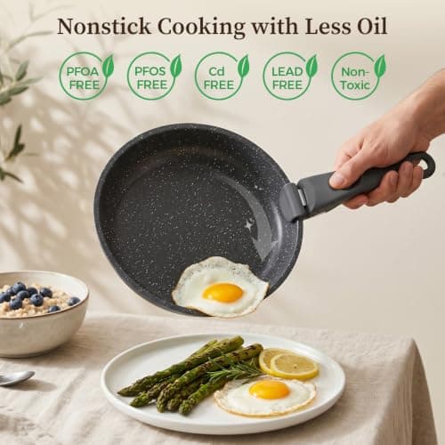 YASHE 9Pcs Granite Nonstick Pots and Pans Set, Stackable, Oven Safe — view 3