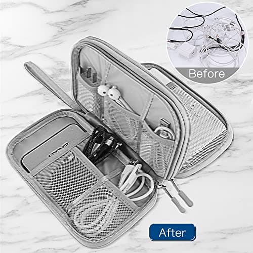 Portable Cable Organiser Bag Travel Organiser Double-Layer Cable Organiser Bag All-in-One Electronics Case for Tech Accessories, Charger, Power Bank, Earphone, Holiday Essentials for Men Women - Grey — view 2