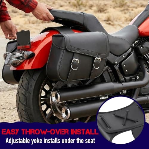 Nomad Leather Motorcycle Saddlebags Large Quick-Easy Universal Fit Throw Over Saddle Bags Cruiser Biker Side Bags (Black) — view 4