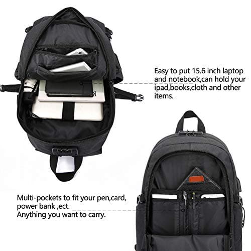 WENIG Anti-Theft Laptop Backpack,Business Travel Backpack Bag with USB Charging Port Lock,Water Resistant College School Computer Rucksack Work Backpack for Mens Womens Fits 15.6 Inch Laptop-Black — view 4