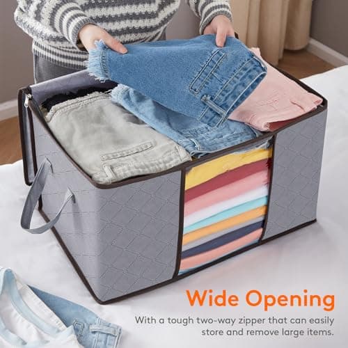 Lifewit 50L Clothes Storage Bags Large Storage Box With Lid Packing Boxes for Moving House With Reinforced Handle Thick Fabric Clear Window for Clothes Duvet Blankets Bedding, 3 Pack, Light Grey — view 5