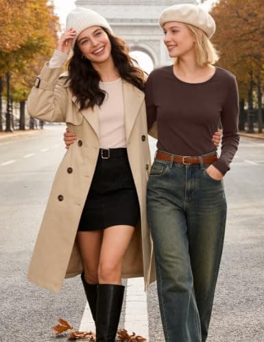 Aottori Ladies Thermal Long Sleeve T Shirt Slim Fit Crew Neck Top Brown M — view 4