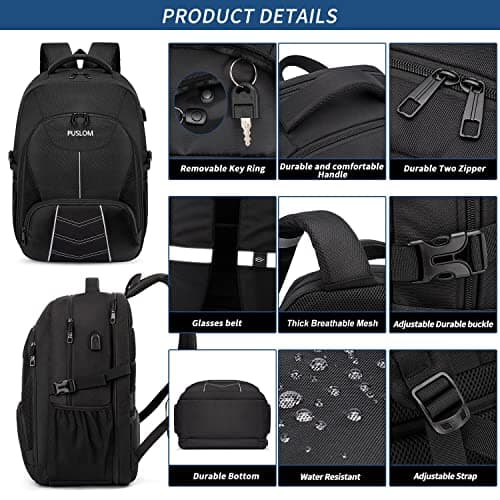 Extra Large Backpack 55L,18.4 Inch Travel Laptop Work Bag with USB Charging Port Big Business Flight Approved TSA Heavy Duty Computer Rucksack for Men Women College School,Black — view 4
