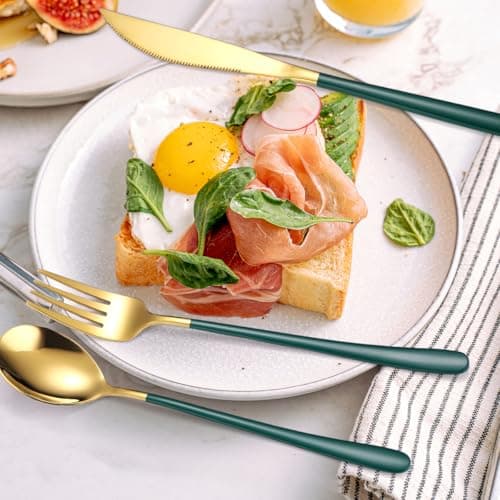 AARAINBOW Stainless Steel Silverware Set for 1, Reusable Knife Fork Spoon Set with Case, 3 Pcs Flatware Set for Travel Work, Lunchbox Cutlery Set (Green Gold) — view 5