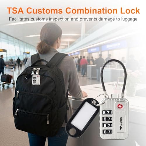 GRIFEMA GA1008W TSA Approved 4-Digit Combination Luggage Lock, Secure Travel Lock with Steel Cable for Suitcases, Backpacks, Gym Lockers - White — view 2