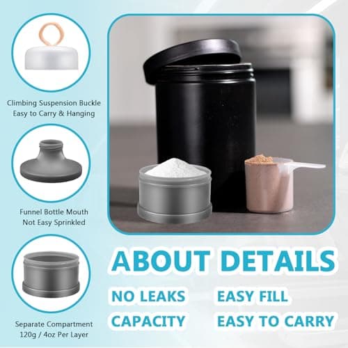 4 Pack Protein Powder Containers Bulk, Stackable Travel Powder Dispensers — view 3
