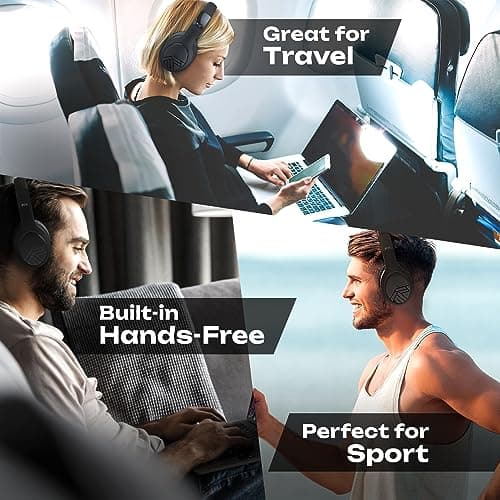 PowerLocus Bluetooth Headphones, Bluetooth Headphones Over Ear, Wireless Headphones with Microphone, 3 EQ Modes, 60Hrs Playtime, Foldable Headphones, Fabric Headband, Hi-Fi Stereo for Work/Travel/PC — view 3