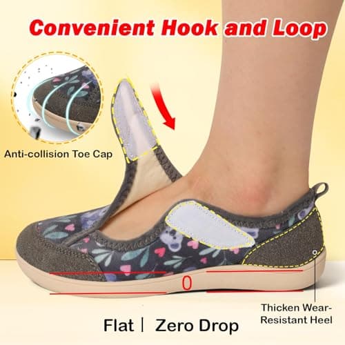JIASUQI Womens Wide Toe Diabetic Shoes Warm Barefoot House Shoes Arthritis Adjustable Slippers Ladies Swollen Walking Shoe Indoor Outdoor(Grey Koalas 37,Size 4) — view 5