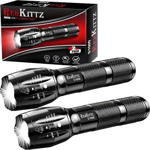 REHKITTZ LED Torches, [2 Pack], 2000 Lumens, Super Bright