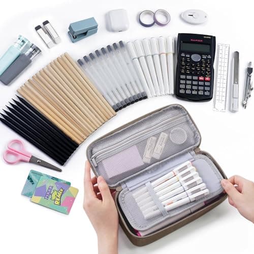 WEMATE Large Pencil Case, Big Capacity Pencil Pouch Stationery Pen Bag, Storage High Capacity Bag Pouch Holder Box Organizer, Marker Pen Case for Women & Men, Brown — view 2