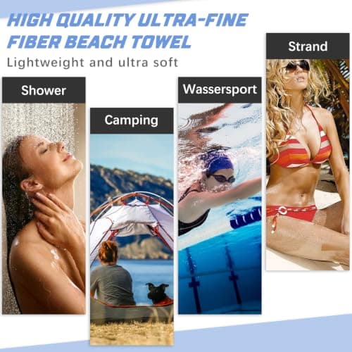Vorvowry Microfibre Beach Towels for Adults Women Men Extra Large Lightweight Quick Dry Sand Free Travel Towel Double Sided Printing for Swim Sports with Mesh Bag 80×180cm Blue Stripes 1 Pack — view 6