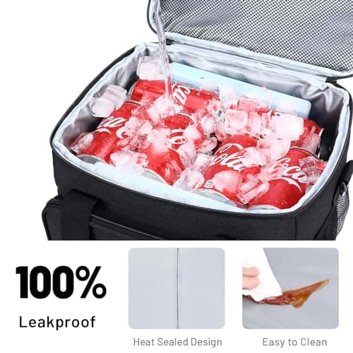 MIER Large Lunch Bag Men with Shoulder Strap & Multiple Pockets, 15L, Black — view 4
