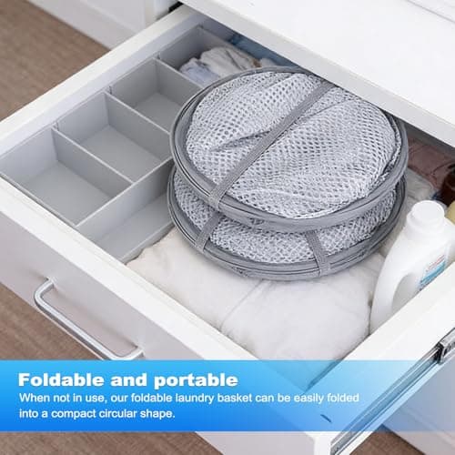 2 Pcs Foldable Laundry Basket Pop Up Mesh Washing Bag with Handles and Side — view 5
