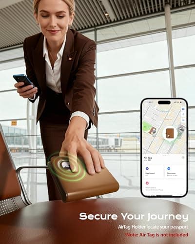 Stouchi Passport Holder Airtag Wallet, AirTag RFID High-Grade Vegan Leather Travel Wallet with Detachable Magnetic Card Case & Quick-Extract Strap (Brown) — view 5