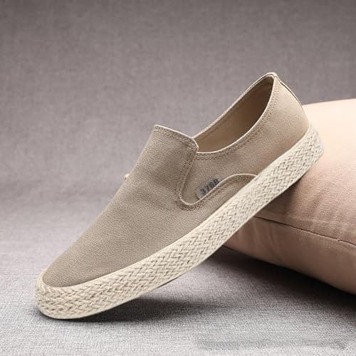 Mens Slip On Canvas Summer Shoes Mens Loafers Trainers Boat Deck Yachting Shoe Casual Pumps Trainer Lightweight Walking Sneaker Breathable Outdoor Trainer Flat Sole Trainer Shoe for Summer Khaki — view 2