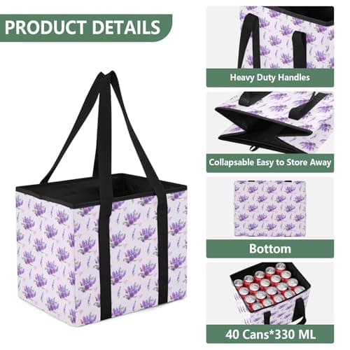 Grckit Car Trunk Organizer Purple Lavender Heavy Duty Collapsible Storage Tote Bag with Reinforced Handles for Shopping Travel Picnic — view 3