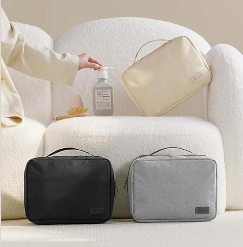 REPT New Fabric Toilet Bag for Hanging Wash Bag Makeup Cosmetic Organizer for Women Man Girls,for Business Trip, Vacation, Waterproof for Wash Bag & Shower Bag-Beige — view 5