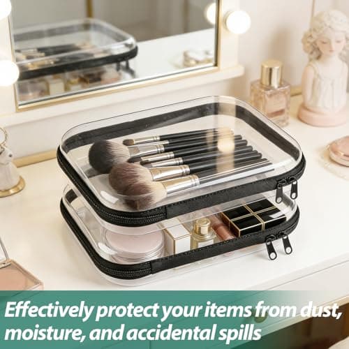 2PCS Clear Hard Shell Zipper Cases, Small Hard Case Toiletries Organiser Waterproof Toy Storage Bags for Building Blocks Puzzles Travel Gear & Cosmetic (25x21x5CM) — view 3