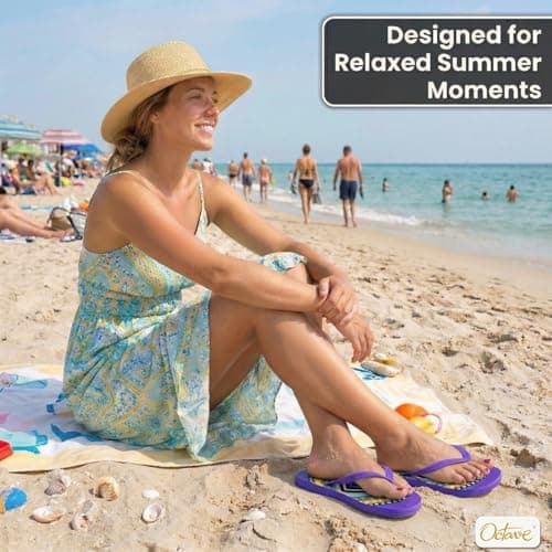 Octave® Ladies Flip Flops - Flat form Sandals Comfortable Beach Flip Flops for Woman,Non-Slip Shower & Pool Slippers,flip flop,Lightweight Beach Sandals,flip flop womens(Purple, UK 4 / EURO 37) — view 6