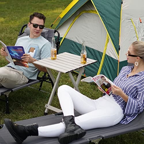 SUNNYFEEL Aluminium Folding Camping Table, Compact Lightweight Picnic Tables, Side End Table, Snack Table for Cooking,Beach,Hiking,Travel,Fishing, BBQ,Indoor Outdoor(Beige) — view 2