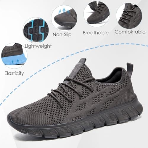 LANGFEUU Mens Trainers Breathable Lightweight Non-Slip Dark Gray UK Size 10 — view 2